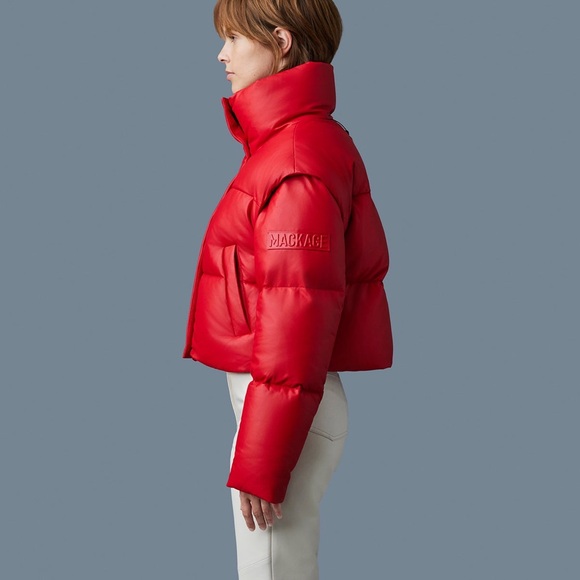 🔥🔥🔥SOLD! MACKAGE   BAILEY-DL RED LEATHER  DOWN FILLED PUFFER/BOMBER SIZE L🔥🔥🔥 - Picture 3 of 12